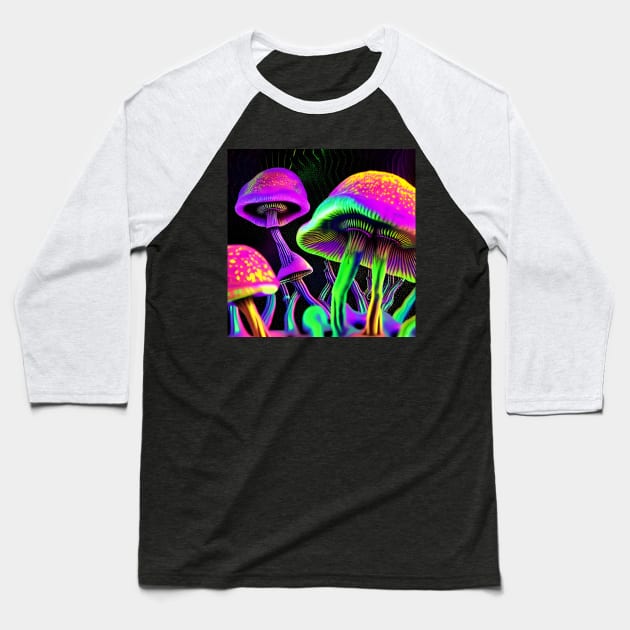 Shrooms Blacklight Poster Art 29 Baseball T-Shirt by Benito Del Ray